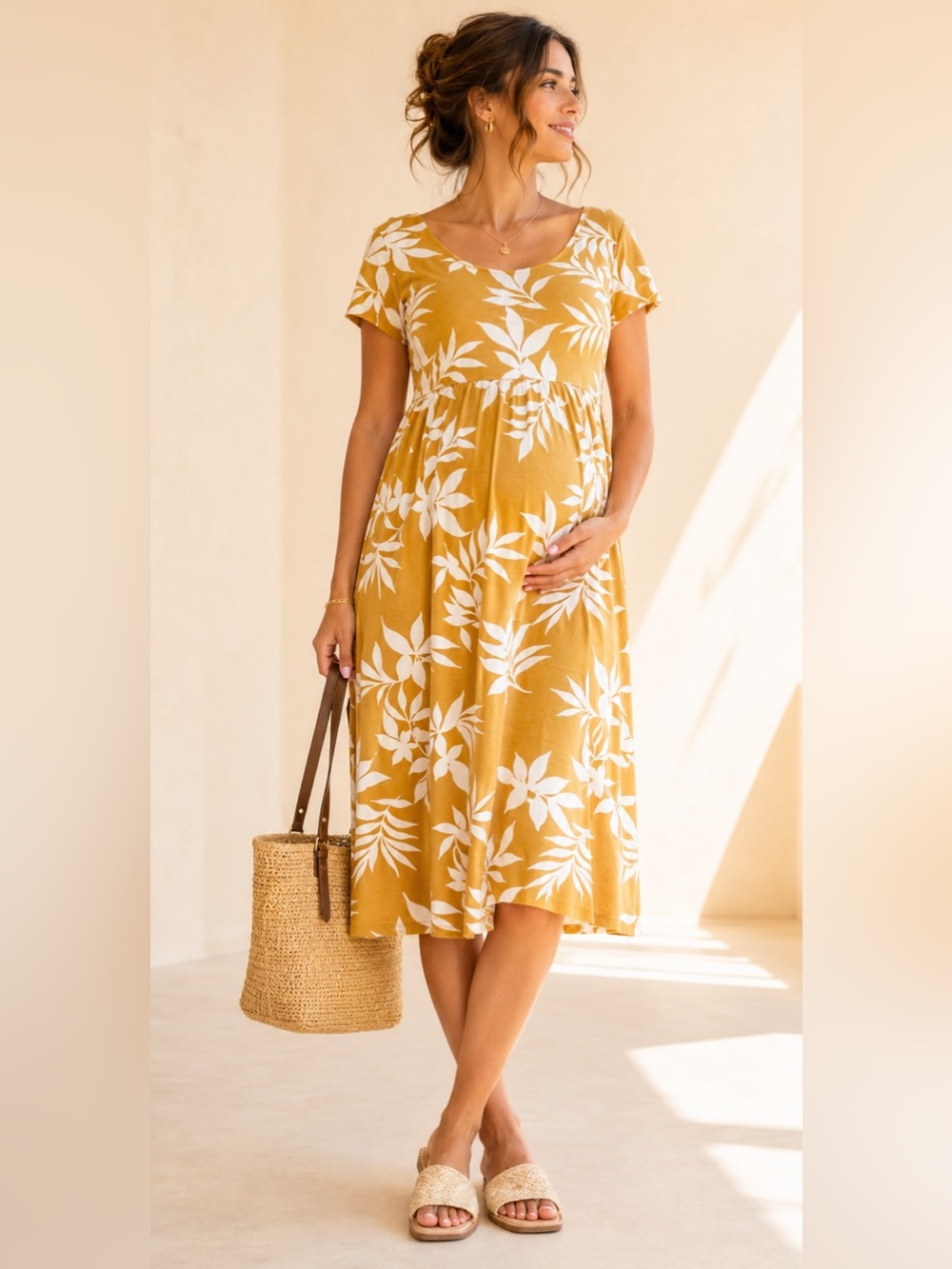 Old Navy Maternity Floral Midi Dress Marigold Tropical Print Size XXL